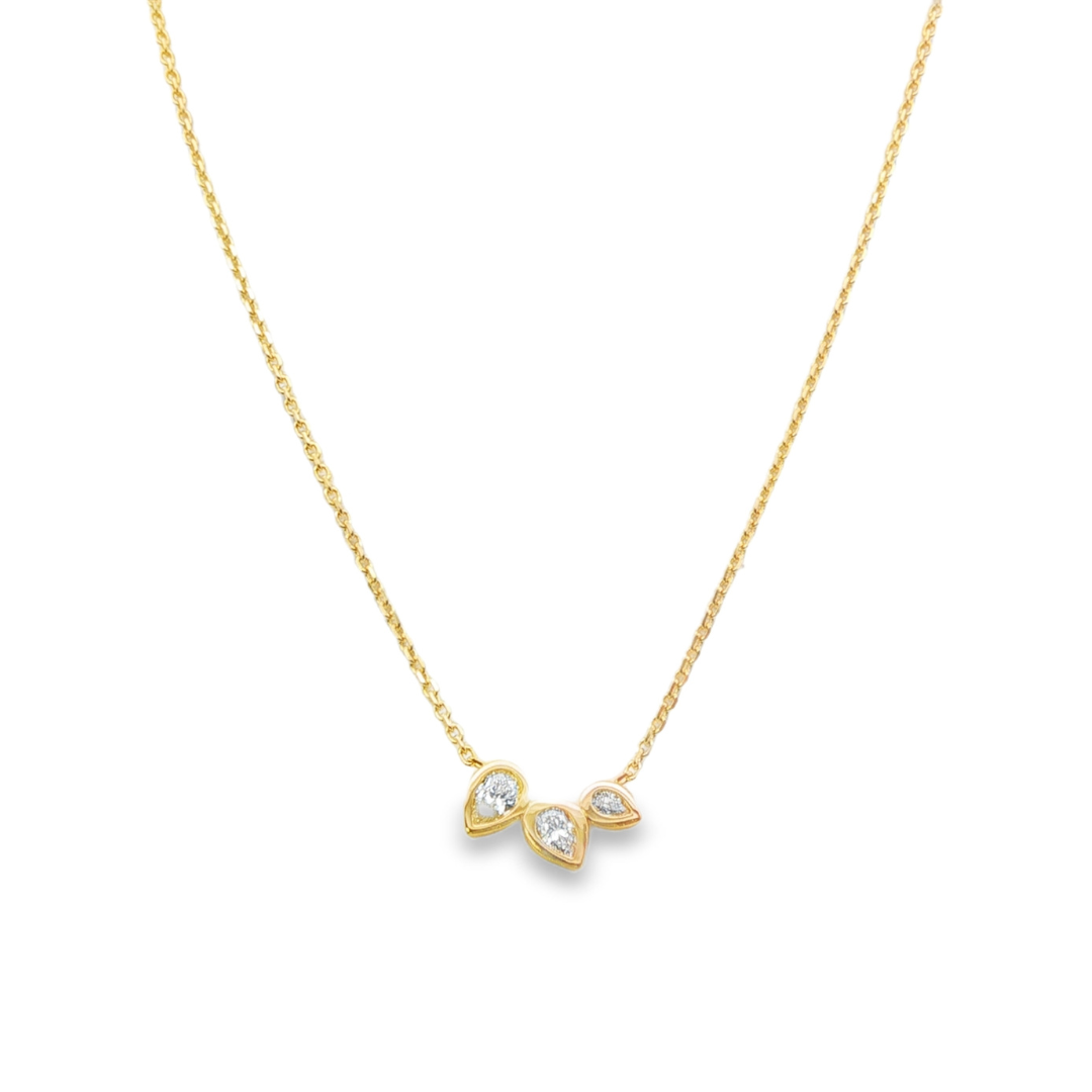 14K Yellow gold necklace bezel set with 3 pear shape diamonds. Item J38636 - ABC Jewelry Co. 