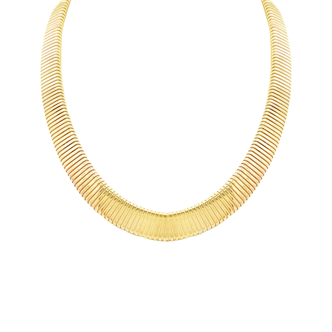 14K Yellow Gold - Flexible Ribbed Tubogas Necklace - J38989