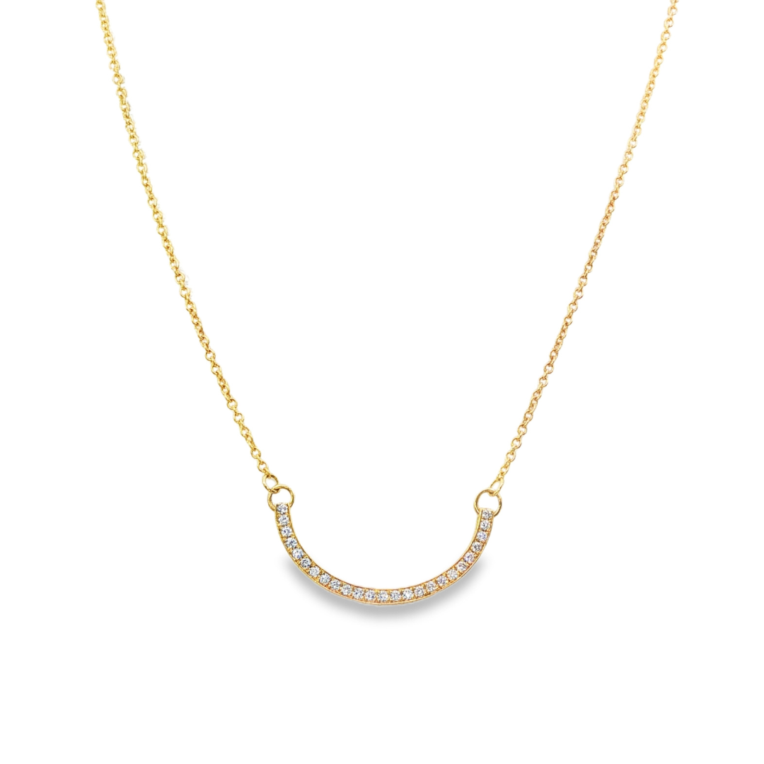 18K Yellow gold necklace with curved diamond bar. Item J34410 - ABC Jewelry Co.