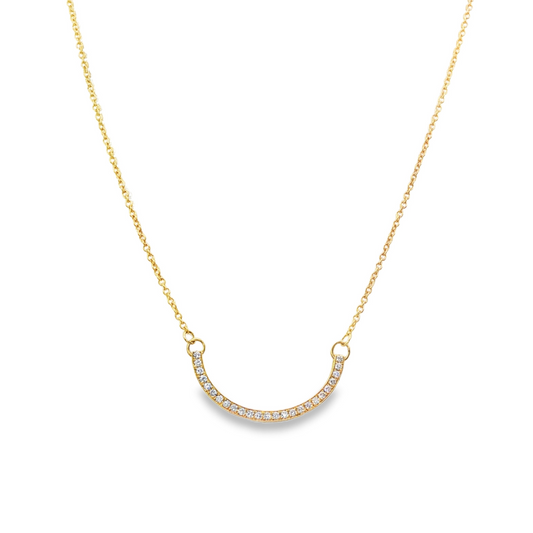 18K Yellow gold necklace with curved diamond bar. Item J34410 - ABC Jewelry Co.