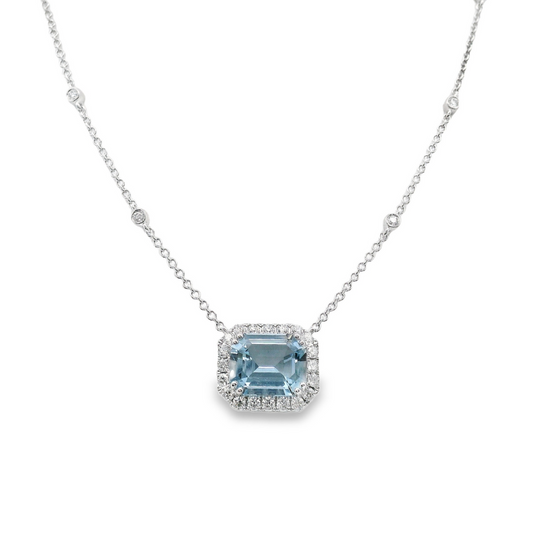 18K White Gold - Aquamarine & Diamond Necklace - J36285