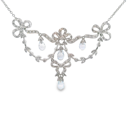 Sterling Silver - Aqua & Diamond Necklace - J34793
