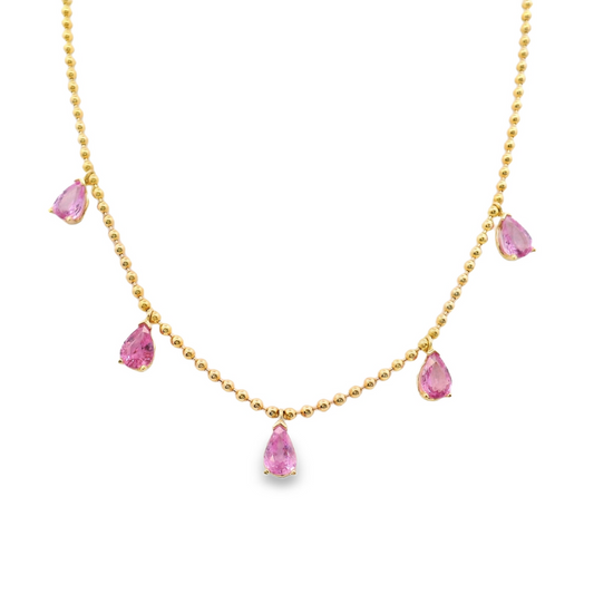 14K Yellow Gold - Pink Sapphire Necklace - J37208