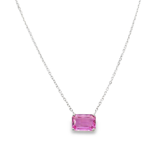 14K White Gold - Pink Sapphire Necklace - J35402