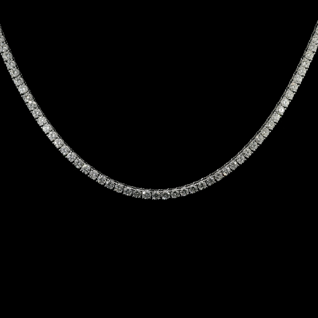 14K White gold tennis necklace set with round brilliant diamonds. Item J39048 - ABC Jewelry