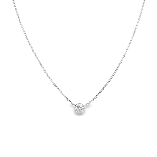 14K White gold solitaire necklace with bezel set round brilliant diamond - ABC Jewelry 