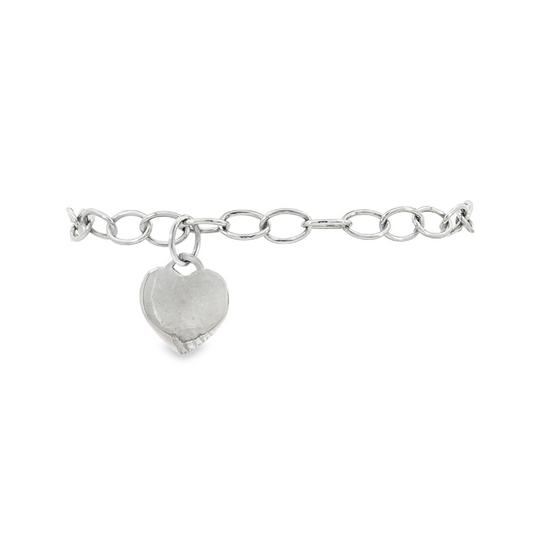 14K White gold link bracelet with heart shape charm. Item 9632 - ABC Jewelry Co.