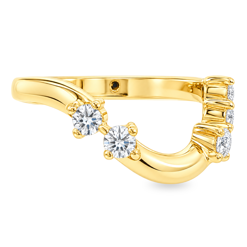 14K Yellow Gold - Curved Band with Asymmetrical Diamonds