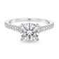 White gold ring with diamonds set along the band, center set with round diamond. Shown on a clean white background.