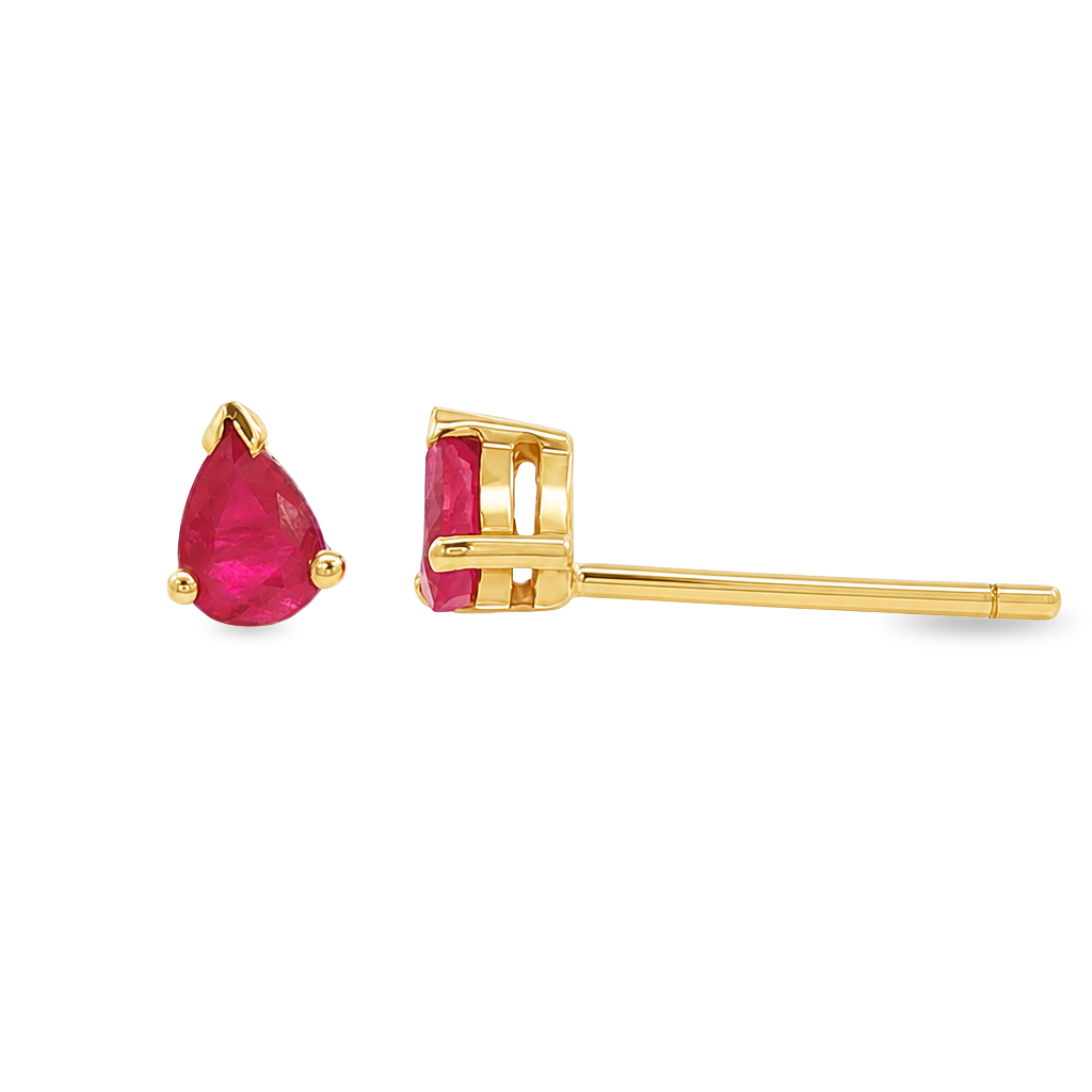 14K Yellow Gold - Pear Shape Ruby Stud Earrings