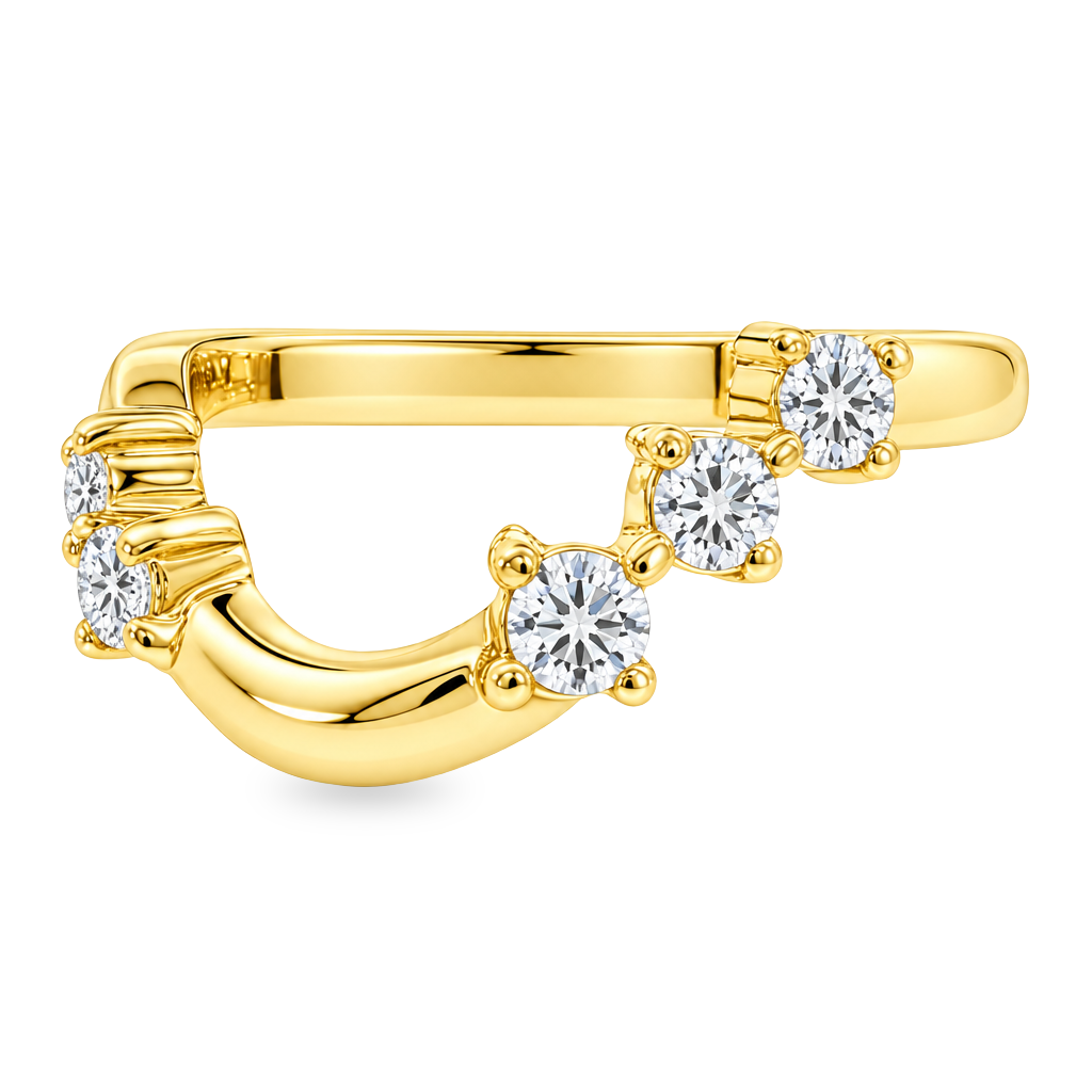 14K Yellow Gold - Curved Band with Asymmetrical Diamonds