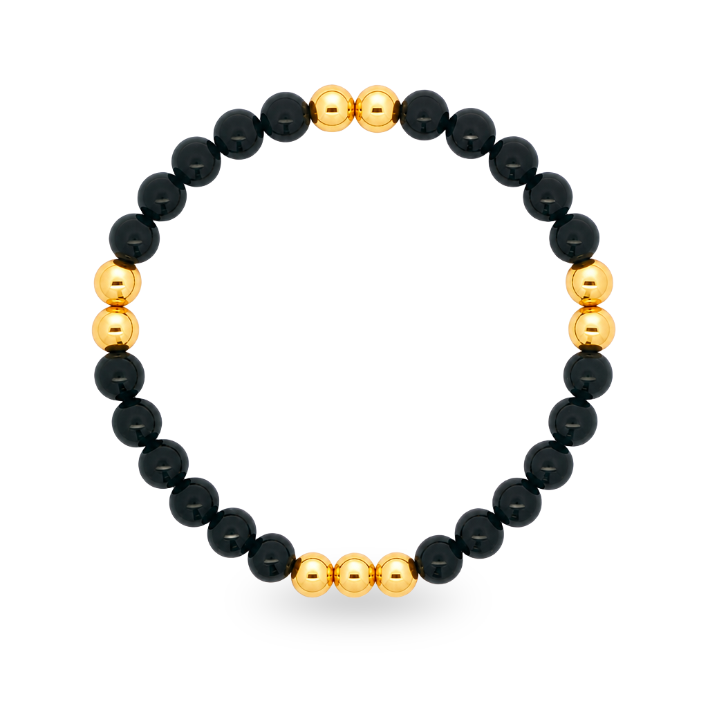 14K Yellow Gold - Black Onyx & Gold Bead Bracelet