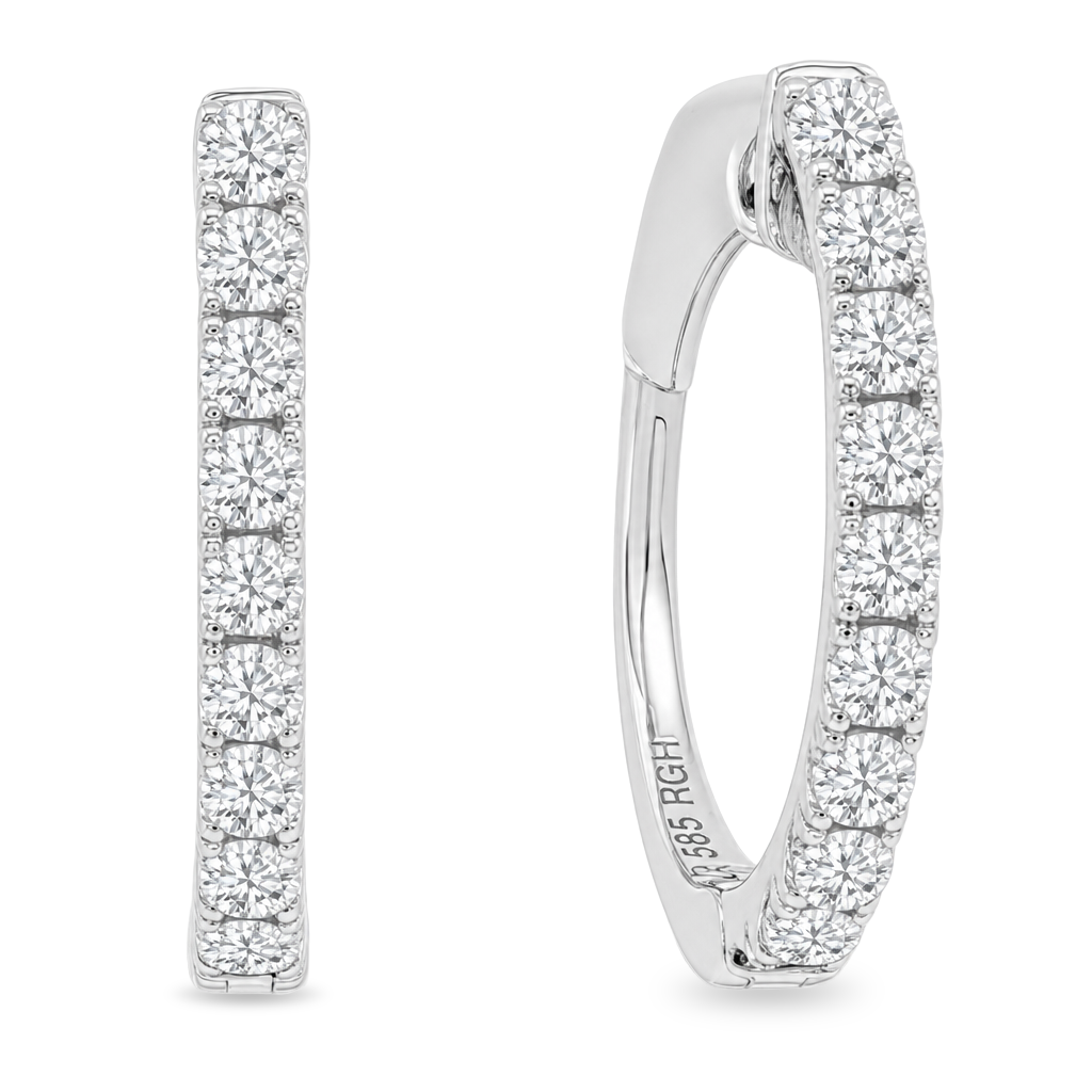 14K White Gold - Diamond Hoop Earrings - J38778