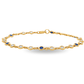 A gold link bracelet featuring alternating round bezel-set diamonds and deep blue sapphires, with a lobster clasp closure, shown on a plain white background.