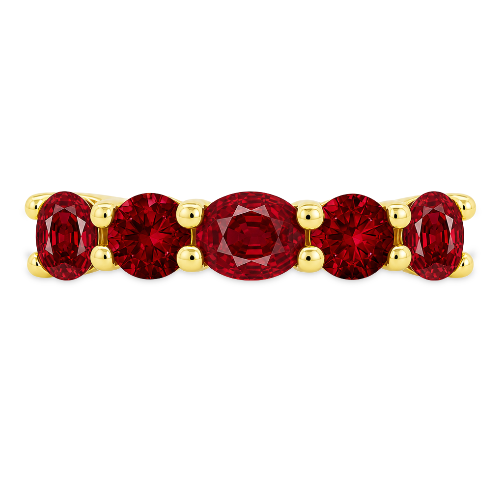 14K Yellow Gold - Five Stone Ruby Ring - J38034