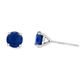 A pair of round-cut blue gemstone stud earrings in a silver four-prong setting, shown from both the front and side angles on a plain white background.