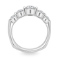 A five-stone diamond ring in a white gold band, featuring a large round center diamond flanked by four smaller round diamonds on each side, set against a plain white background.