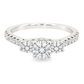 White gold right with three round diamonds set on a diamond band. Shown on a clean white background. 
