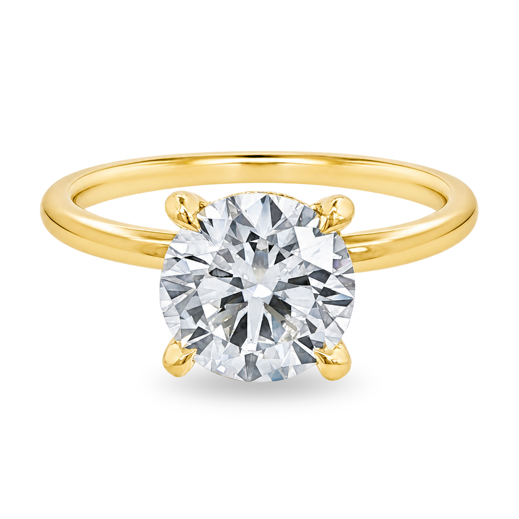 14K Yellow gold solitaire engagement ring with hidden halo and LAB GROWN diamond center stone. Item J39107 - ABC Jewelry Co.