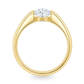A yellow gold solitaire ring featuring a round brilliant-cut diamond center stone, presented on a clean white background.