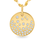 A round yellow gold pendant necklace featuring a pavé-set arrangement of small clear round-cut gemstones, suspended from a matching gold chain against a clean white background.