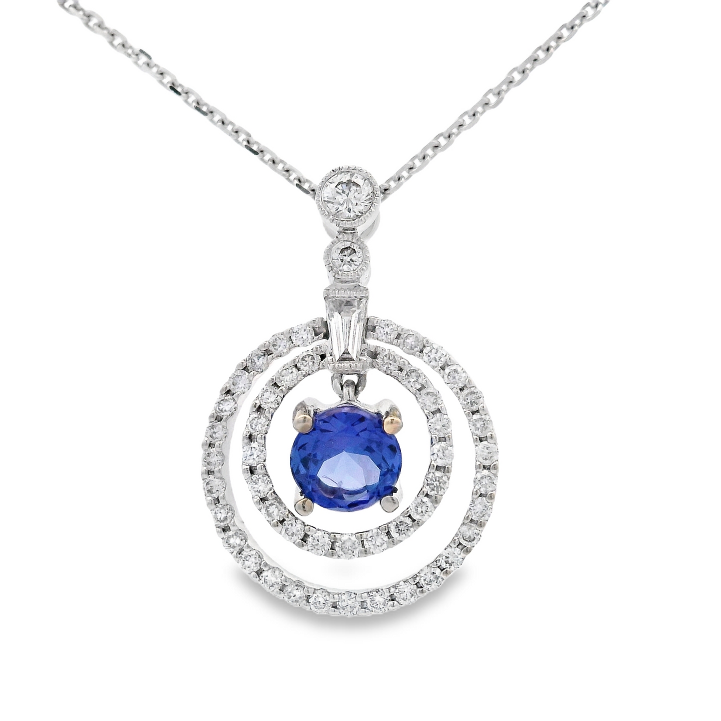 14K White Gold - Tanzanite & Diamond Pendant - J33118