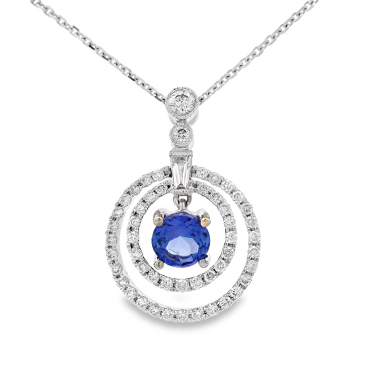 14K White Gold - Tanzanite & Diamond Pendant - J33118