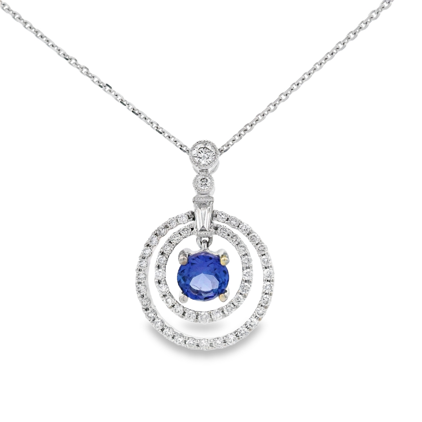 14K White Gold - Tanzanite & Diamond Pendant - J33118