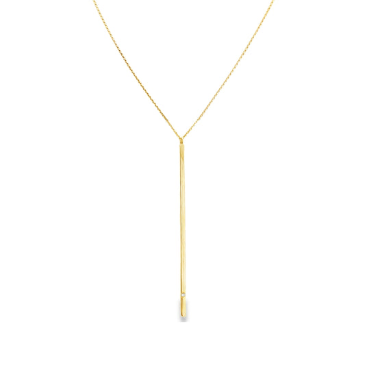 14K Yellow gold necklace with long bar pendant set with one round diamond. Item J34522 - ABC Jewelry Co.