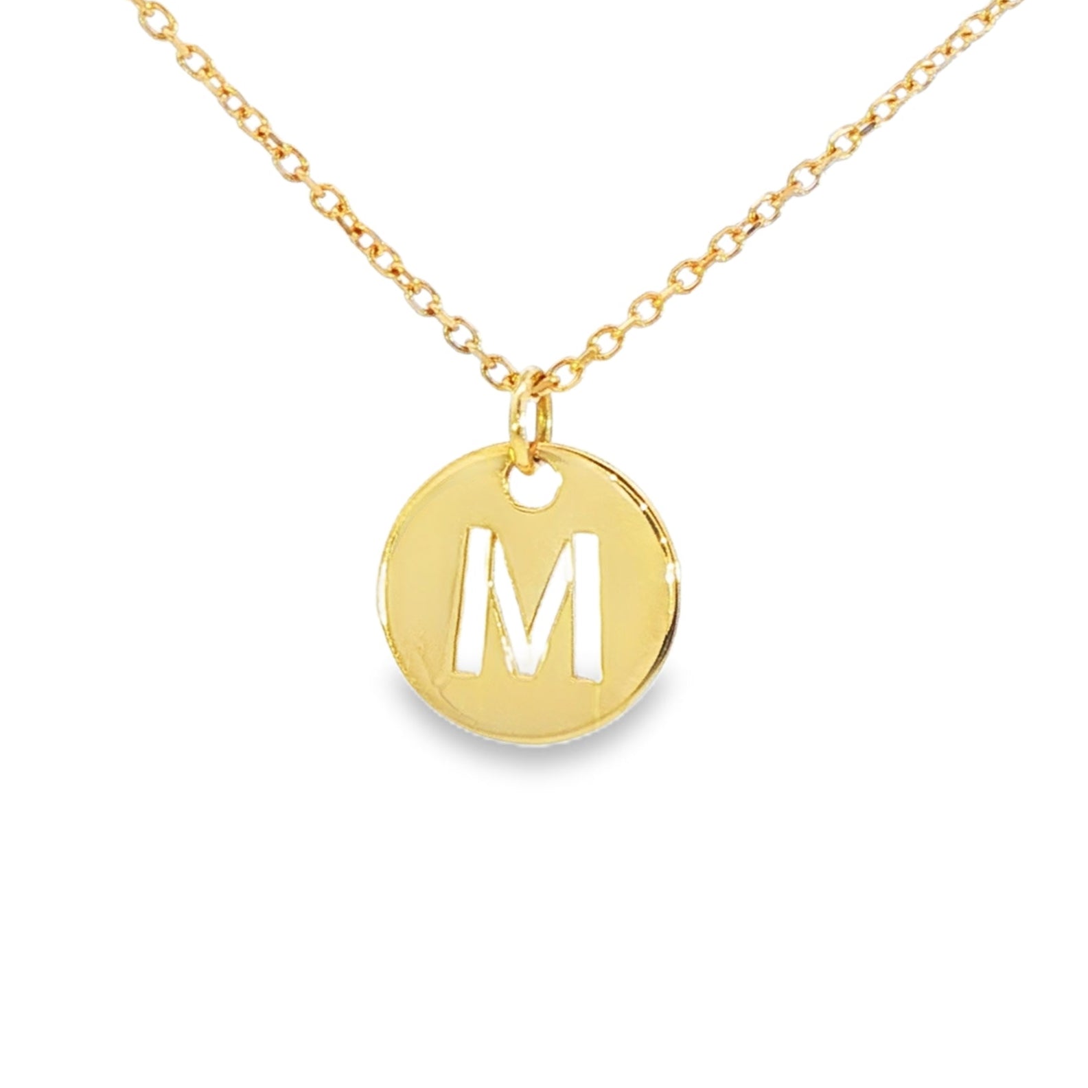 14K Yellow gold initial "M" pendant. Item J35417 - ABC Jewelry Co