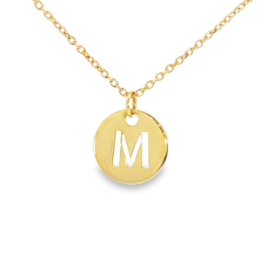 14K Yellow gold initial "M" pendant. Item J35417 - ABC Jewelry Co