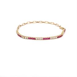 14KY Diamond & Ruby Bangle Bracelet-BKBR0044RU-001