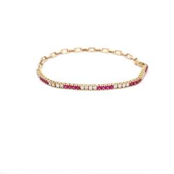 14K Yellow Gold - Diamond & Ruby Bangle Bracelet - J35481