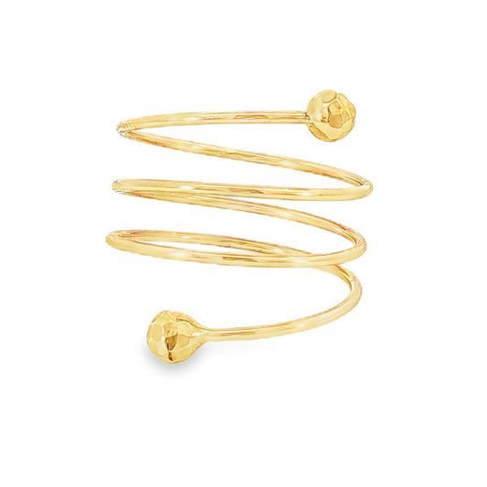14K Yellow gold spiral ring with faceted balls on each end. Item J35548 - ABC Jewelry Co.