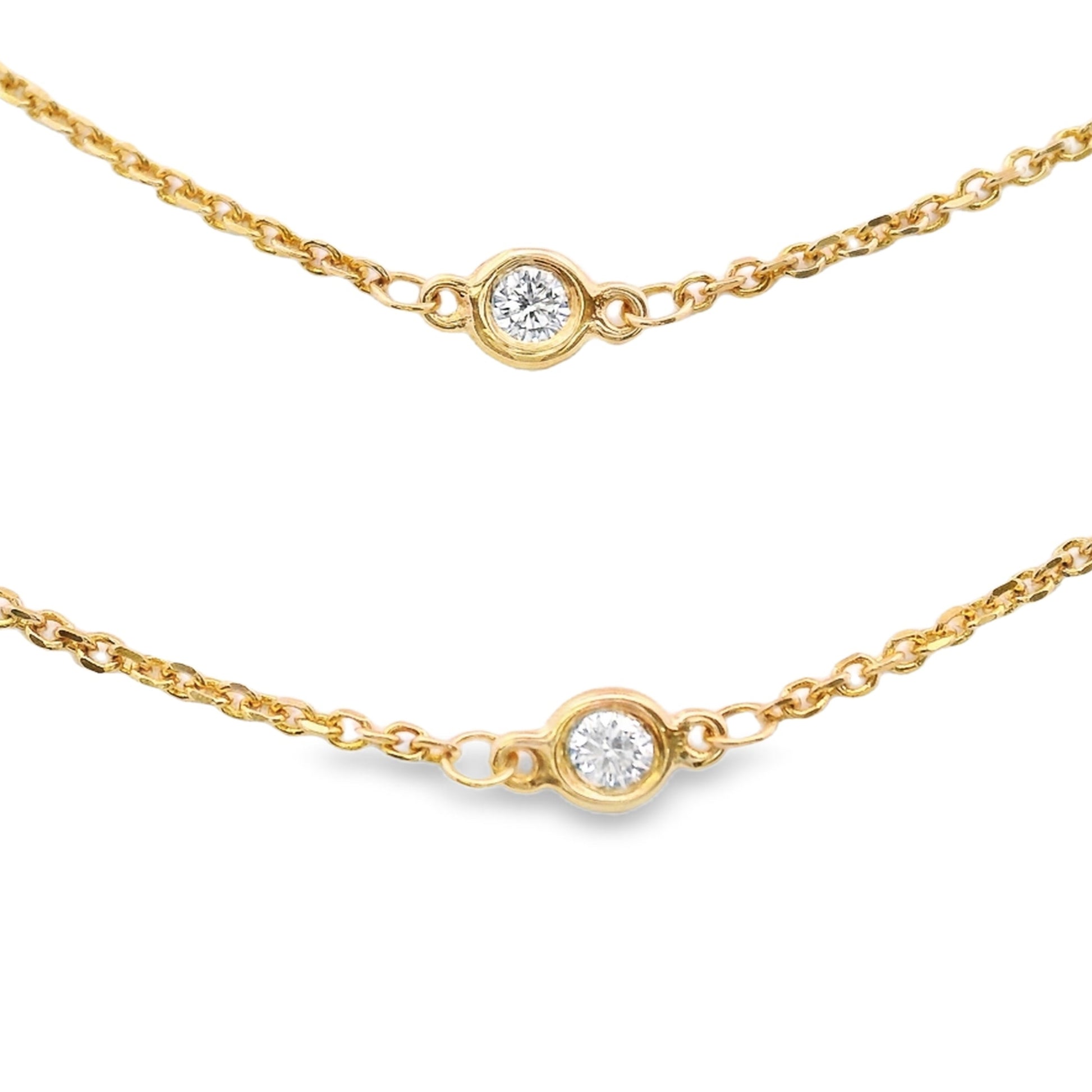 14K Yellow gold diamonds by the yard necklace with bezel set diamonds, item J36919 - ABC Jewelry Co