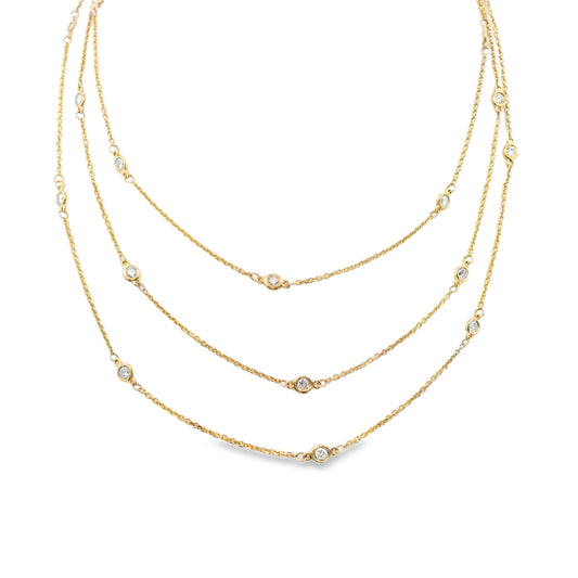 14K Yellow gold diamonds by the yard necklace with bezel set diamonds, item J36919 - ABC Jewelry Co