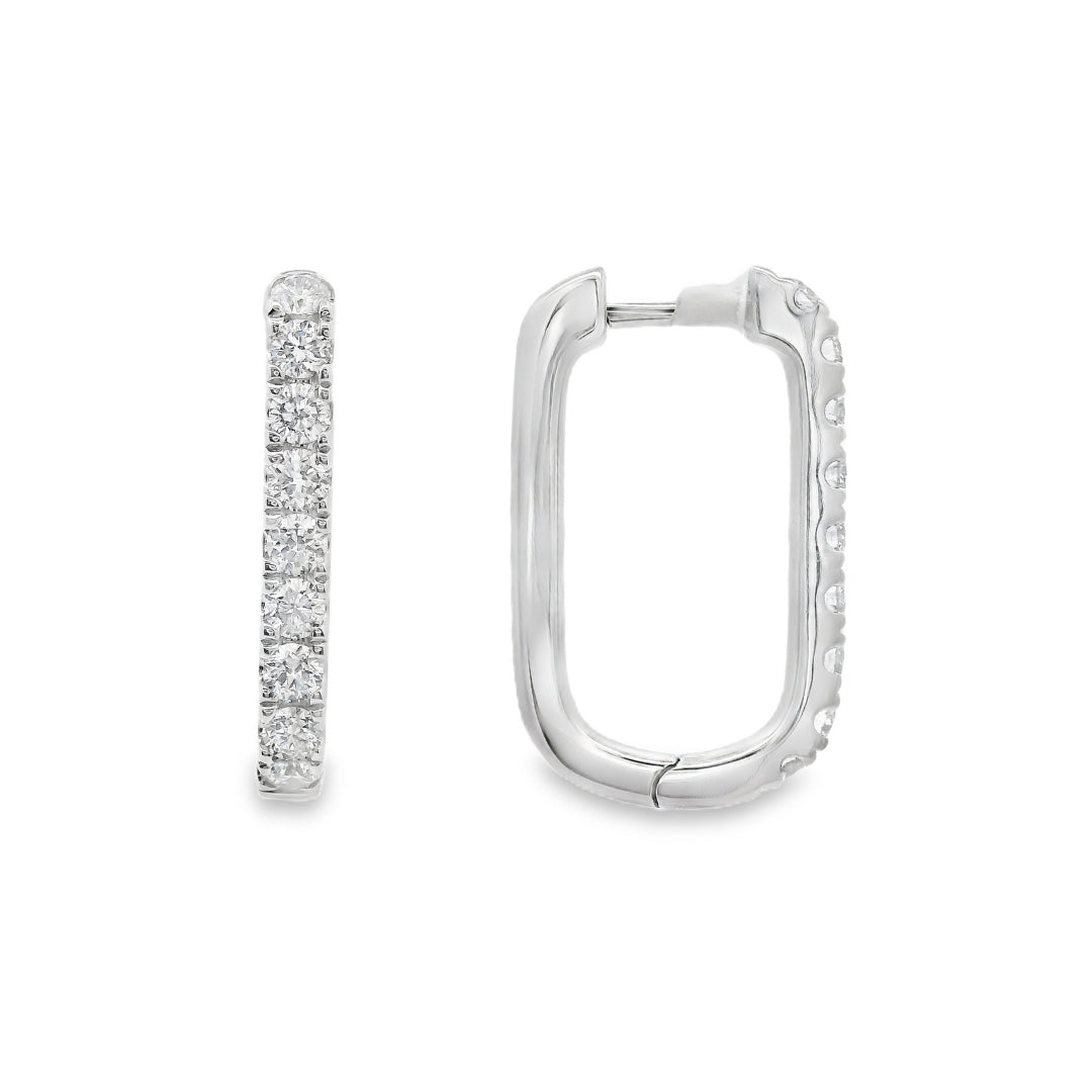 14K White gold rectangular shape hoop earrings set with round brilliant diamonds - item J37088, ABC Jewelry Co. 
