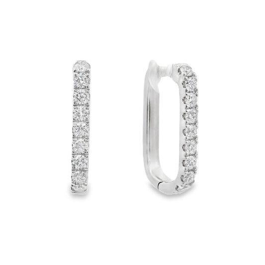 14K White gold rectangular shape hoop earrings set with round brilliant diamonds - item J37088, ABC Jewelry Co. 