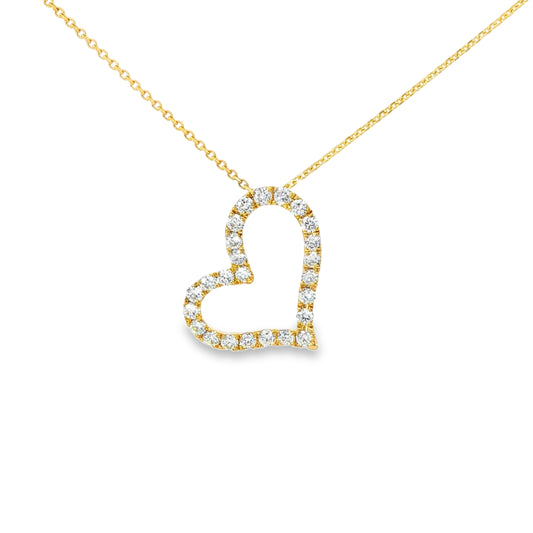 18K Yellow gold heart shaped pendant set with round brilliant diamonds. Item J37108 - ABC Jewelry Co.