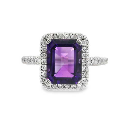 14K White Gold - Amethyst & Diamond Ring - J37125