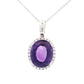14K White Gold - Amethyst & Diamond Necklace - J37126