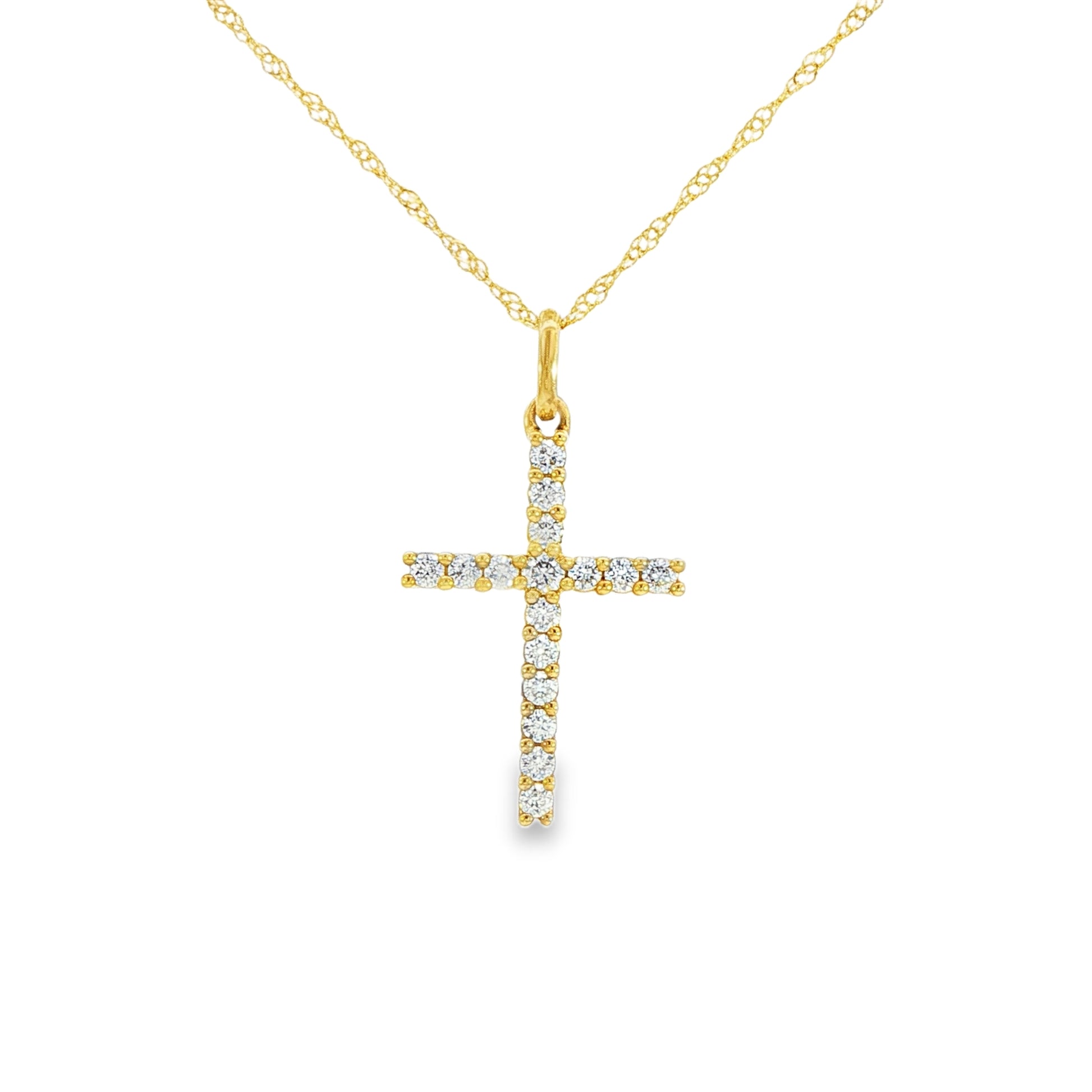 14K Yellow gold necklace with diamond set cross. J31812 - ABC Jewelry Co.