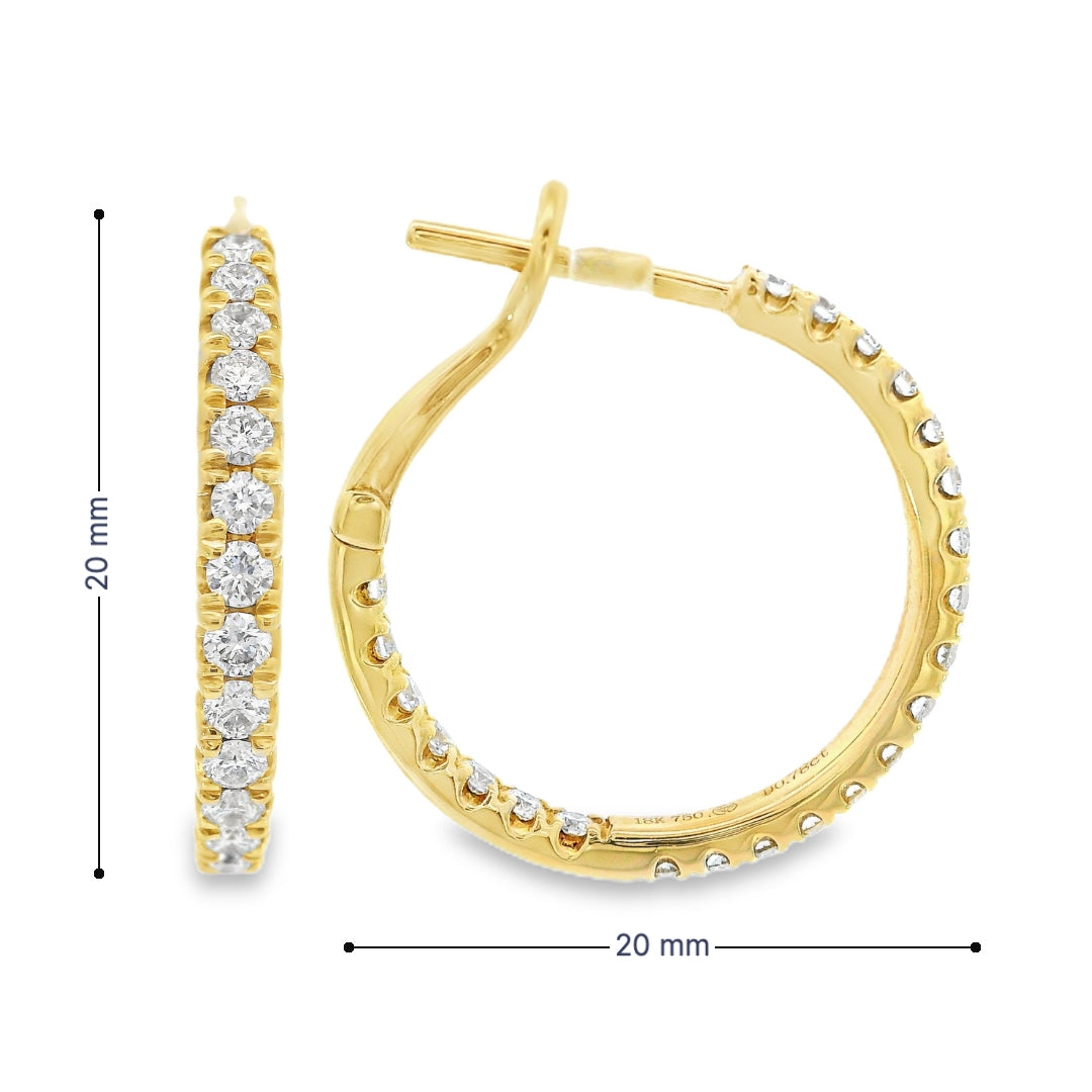 18K Yellow Gold - Diamond Hoop Earrings - J37169