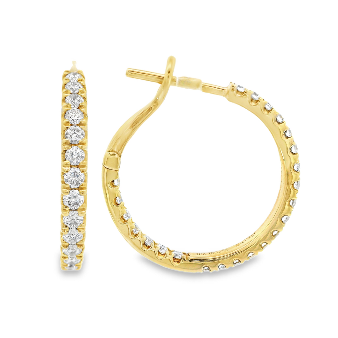 18K Yellow Gold - Diamond Hoop Earrings - J37169