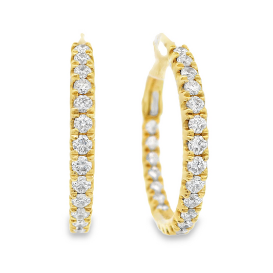 18K Yellow Gold - Diamond Hoop Earrings - J37169