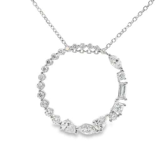 14K White gold circle pendant set with diamonds of various shapes - ABC Jewelry Co 