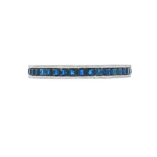 14K White gold band channel set with princess cut blue diamonds. Item 17614 - ABC Jewelry Co.