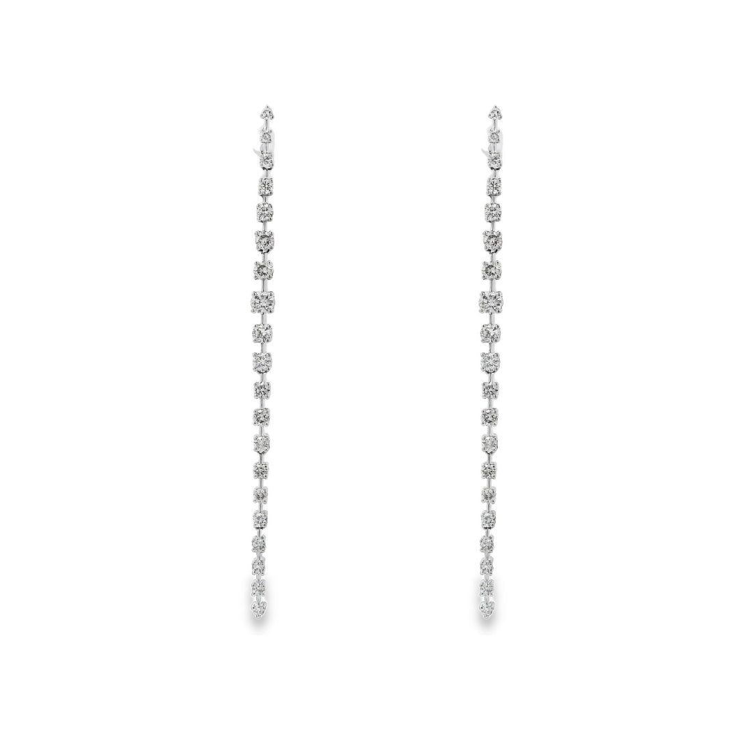 14K White gold long dangle earrings set with round brilliant diamonds. Item J37457 - ABC Jewelry Co