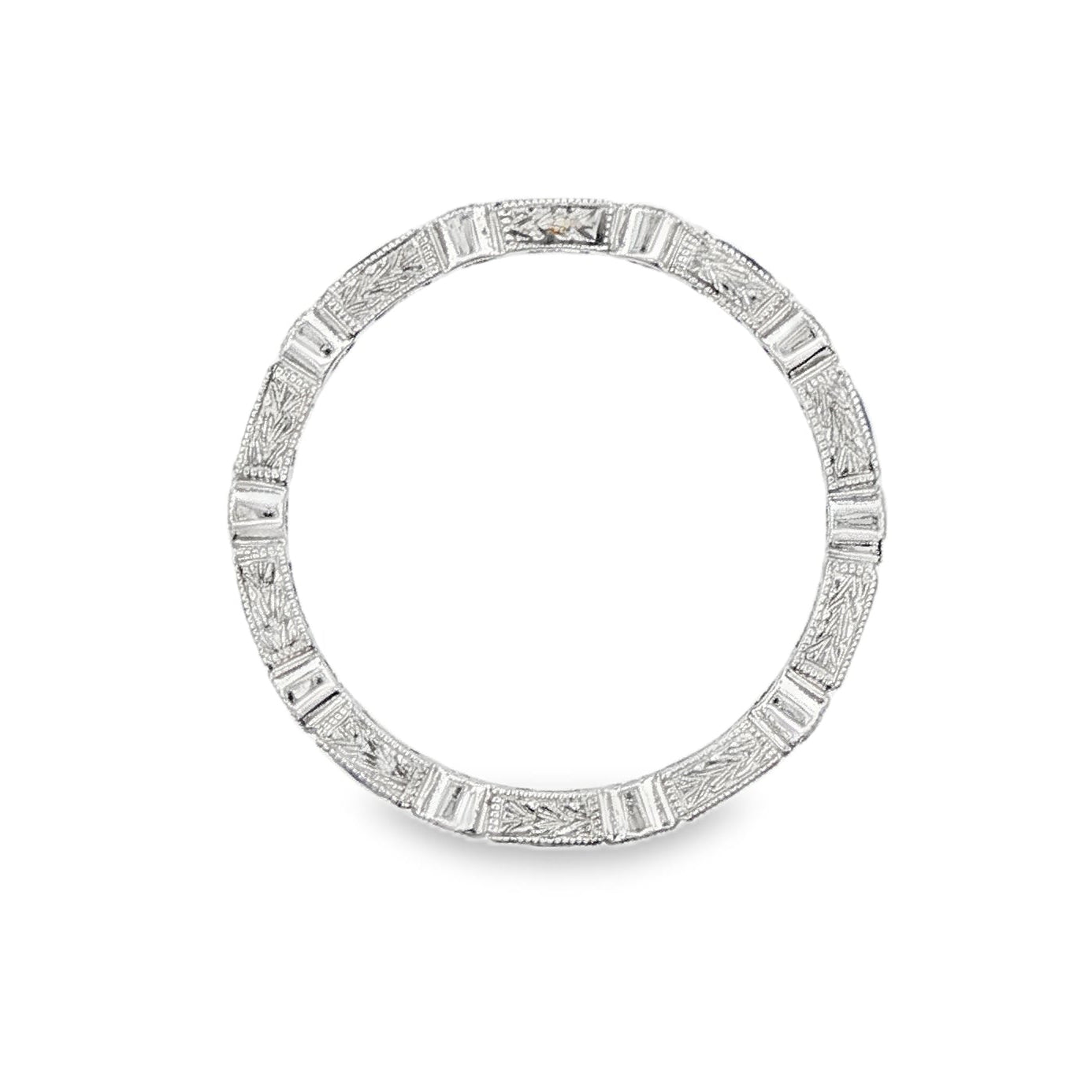 18K White gold eternity band set with blue sapphires and diamonds. Item J37559 - ABC Jewelry Co.