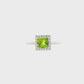 14K White gold ring featuring a square cut peridot with a diamond halo. Item J38754 - ABC Jewelry Co. 